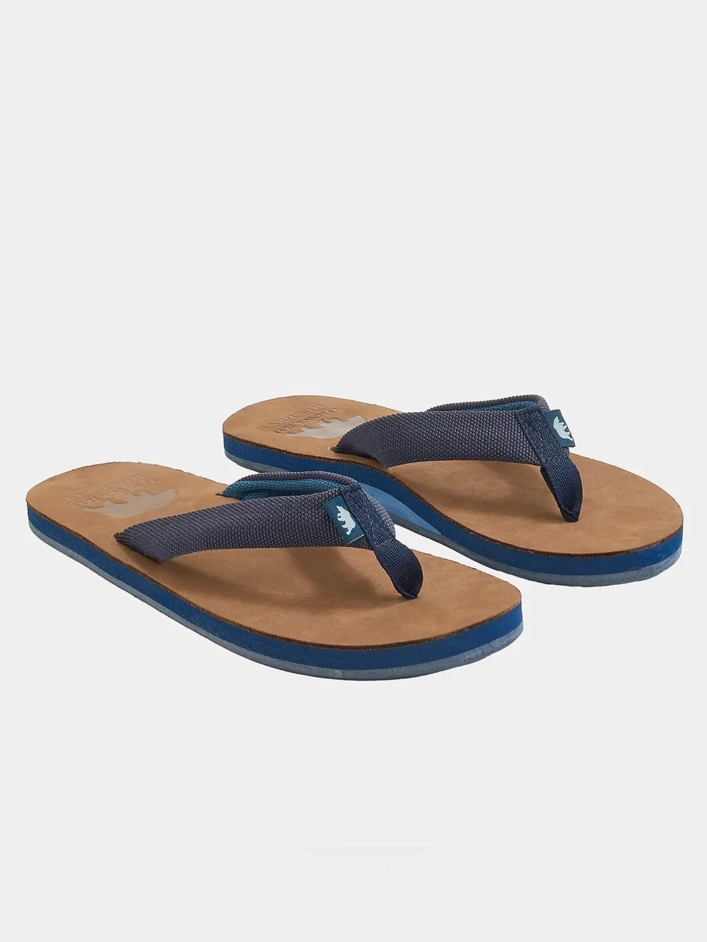 Onward Reserve Leather Flip Flop Sandals  Navy Nylon Straps Size Medium 8.5-9.5